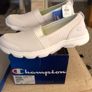 Champion white slip ons